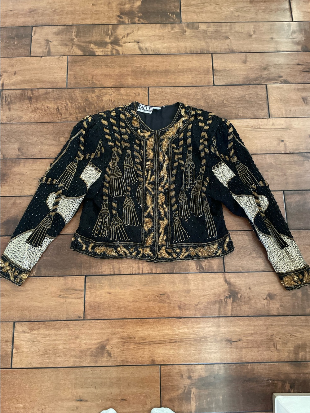 Nite Waves Black & Gold Embellished Cropped Jacket